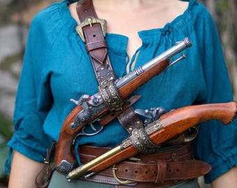 Étui à Silex Cosplay Pirate – Cuir PU, Bandoulière Ajustable, Pour Pistolet, Médiéval, Steampunk