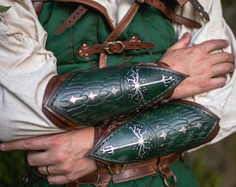 Leather Ranger Bracers Fantasy Ranger Cosplay Medieval Fantasy Vambraces Elven Arm Guards Ren Faire Costume White Tree