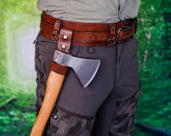 Bushcraft Axe Holder Leather Axe Carrier Hatchet Belt Loop Hammer Holder Outdoor Tool Holster Camping Gear LARP Medieval Utility Belt Gear