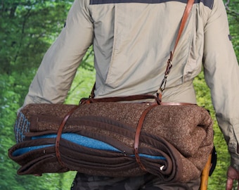 Leather Bedroll Carrier Strap Bushcraft Blanket Harness Camping Roll Holder Shoulder Sling LARP Medieval Outdoor Gear Handmade Camp Gift