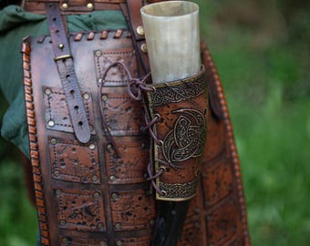 Drinking Horn Holder Viking Belt Holster LARP Leather Accessory Renaissance Faire Festival Gear Medieval Cosplay Odin War Horn Strap