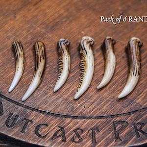 Colmillos de resina realistas, paquete de seis, hueso envejecido pintado a mano, accesorios de cosplay, suministros para manualidades de fantasía DIY