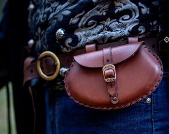 Handmade Leather Belt Bag with pear shape   Versatile  Practical  and Unique medieval purse leather hip bag for LARP and Cosplay