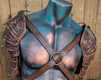 Viking Armor Leather Shoulder Armor Pauldron Articulated LARP Armor Viking Celtic Modular Shoulder Piece for Costume and Cosplay