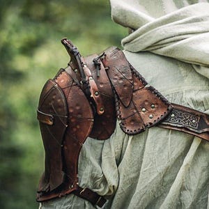 Leather Shoulder Armor for LARP Cosplay or Renaissance Fair Viking Pauldron Celtic Details Fantasy Warrior Costume Barbarian Shoulder Pad