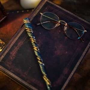 Magic Wand Whirlwind Wizardry World Witch Leady Wizard Gothic Fairy Elegant Green and Blue Gold