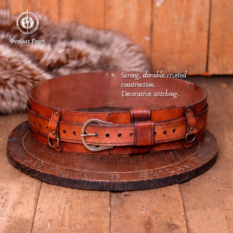 Bushcraft Leather Belt Wide Utility Belt Tactical Military Belt Steampunk Belt LARP Medieval Renaissance Faire Outdoor Gear Handmade Gift image 7
