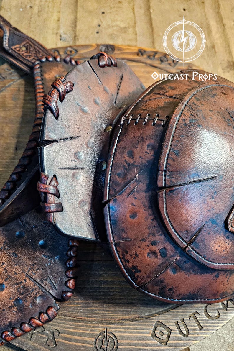 Leather Shoulder Armor for LARP Cosplay or Renaissance Fair Viking Pauldron Celtic Details Fantasy Warrior Costume Barbarian Shoulder Pad