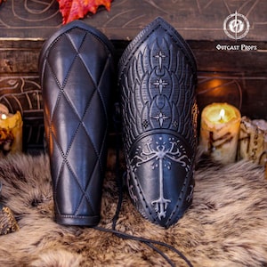 White Tree Leather Bracers Medieval Armor Ranger Cosplay Costume Warrior Vambrace Larp Gear Viking Leather Armor Guard Forest Ranger