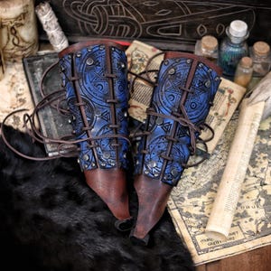 Leather Bracers Larp Armor Warlock Larp Witch Hunter Demon Hunter Bracers Armor Leather Armor Cosplay Medieval image 14