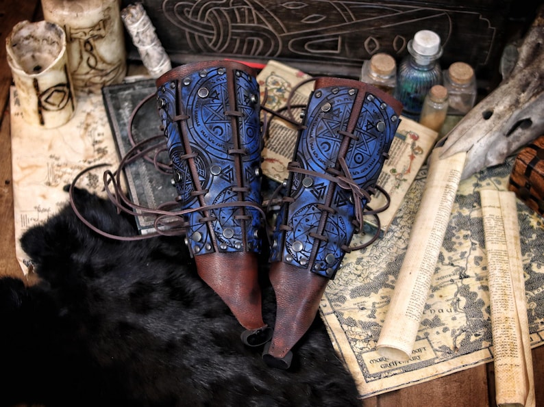 Leather Bracers Larp Armor Warlock Larp Witch Hunter Demon Hunter Bracers Armor Leather Armor Cosplay Medieval image 14
