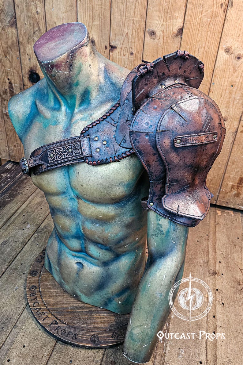 Leather Shoulder Armor for LARP Cosplay or Renaissance Fair Viking Pauldron Celtic Details Fantasy Warrior Costume Barbarian Shoulder Pad