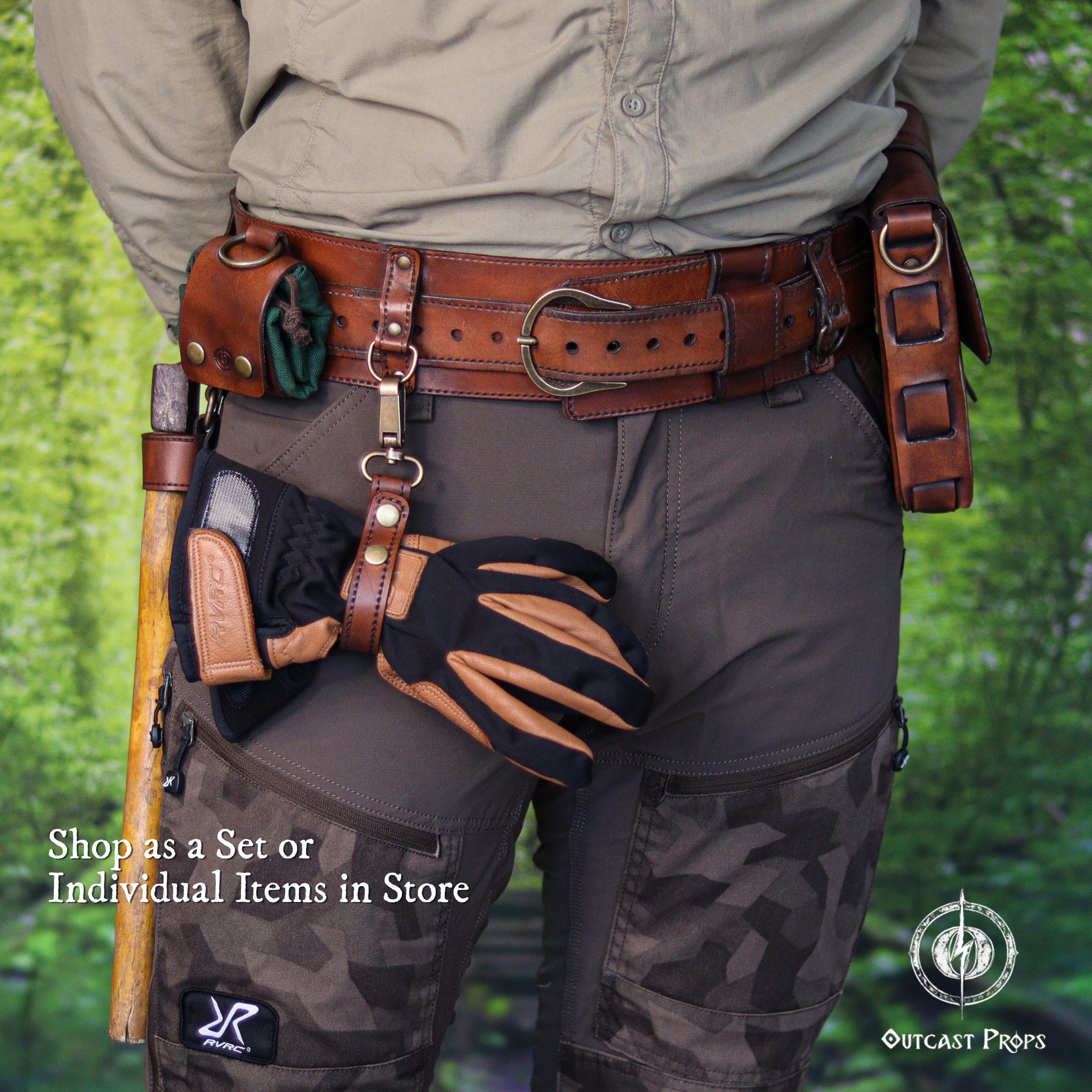 Complete Bushcraft Leather Belt Set Outdoor Camping Gear Hip Bag Foraging Pouch Axe Holder Glove Holders LARP Steampunk Ren Faire Costume