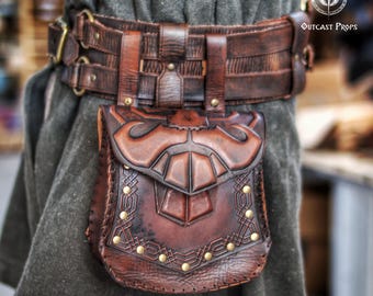 Dwarven leather belt pouch dwarf larp armor prop medieval renaissance bag viking fantasy cosplay accessory custom character gear waist bag