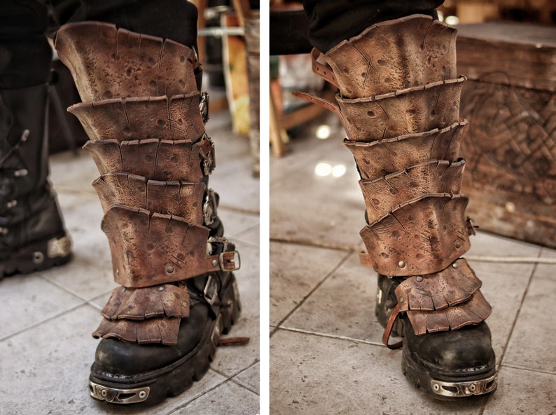 Dragon Scale Greaves for Viking Leg Armor for LARP Wasteland Cosplay Barbarian Shin Guards Fantasy Warrior Costume Post Apocalyptic Leg Gear
