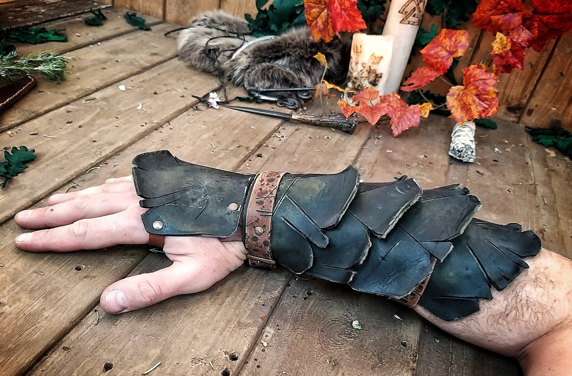 LARP Samurai Bracer, Brown Leather Bracers. Larp Armor Style Samurai 