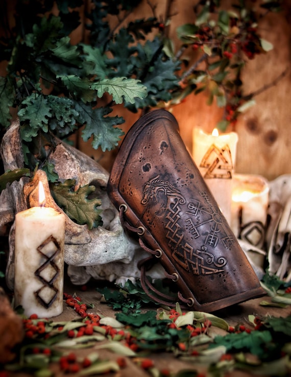Brassard en cuir viking Vegvisir & Drakar symbole vambrace pour GN