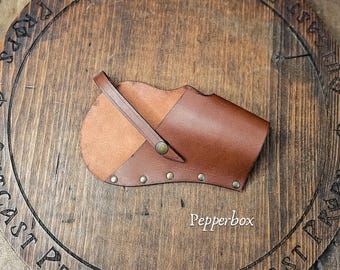 Funda de cuero tipo pepperbox para LARP, pirata, mosquetero, disfraz de feria renacentista, cosplay, cinturón Steampunk, accesorio