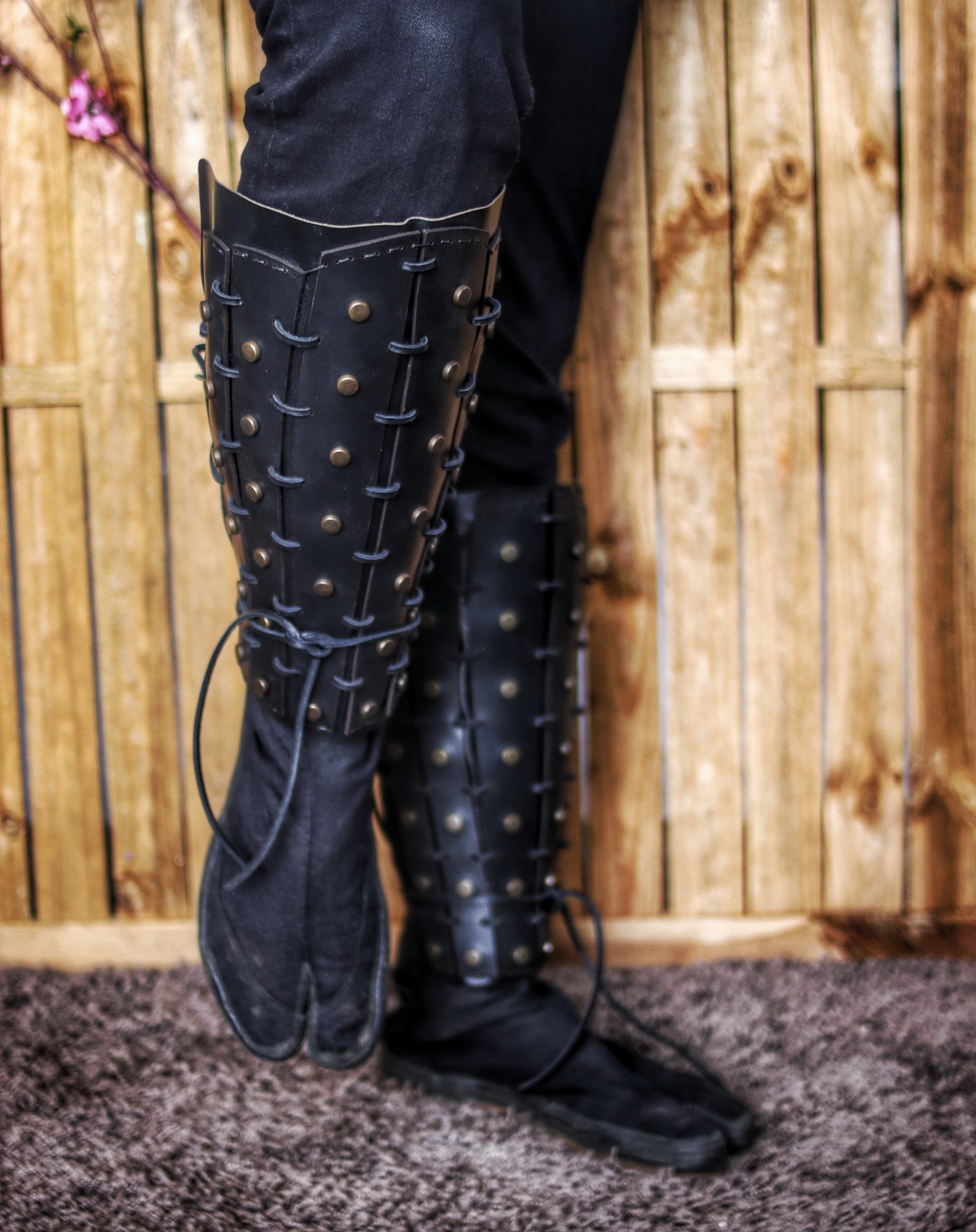 Samurai Leather Greaves Studded Shin Guards Larp or Cosplay Etsy