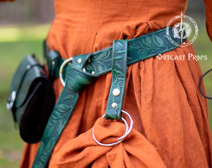 Medieval Floral Leather Skirt Hike Ring LARP Ren Faire Cosplay Accessory for Fantasy Outfits Skirt Hike Renaissance Fair Costume Accessory