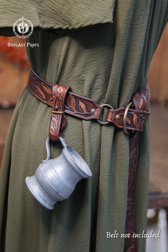 Leather Tankard Strap Mug Holder Renaissance Faire Belt Accessory Floral Elven Larp Gear Cottagecore Key Loop Medieval Tavern Cup Hanger