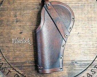 Large Ornate Flintlock Holster, Leather Pirate Pistol Holder