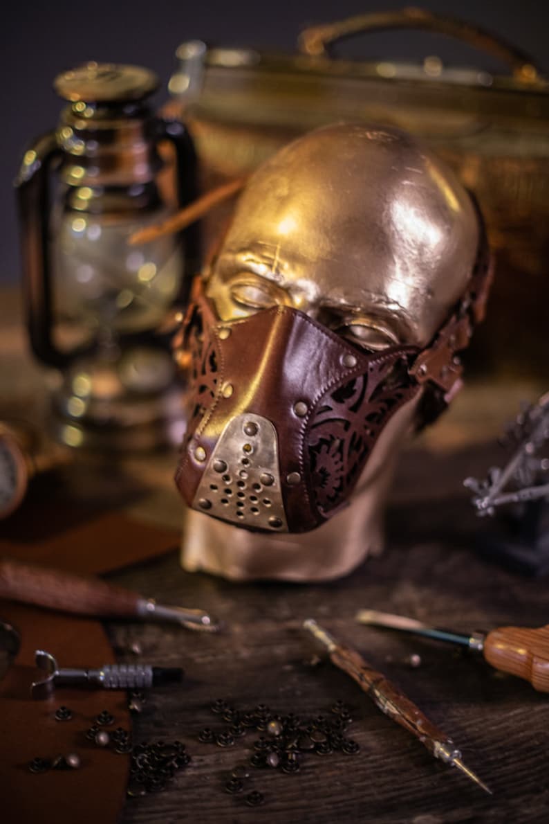 Leather face mask Steampunk Mask leather diesel punk wasteland burning man respirator Dystopian armor larp