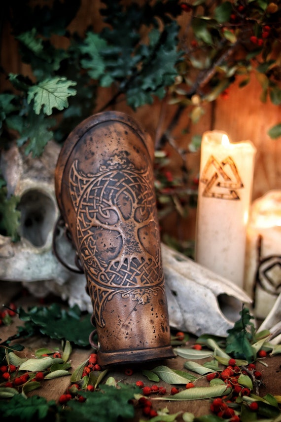 Viking Embossed Leather Bracers Shieldmaiden. Available in