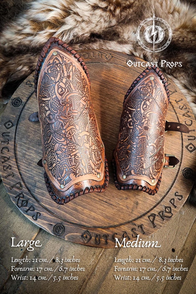 Viking Leather Bracer for LARP Armour Cosplay Renaissance Fair Gift Tooled Norse Armor Celtic Knot Vambrace for Men or Women Costume Armor