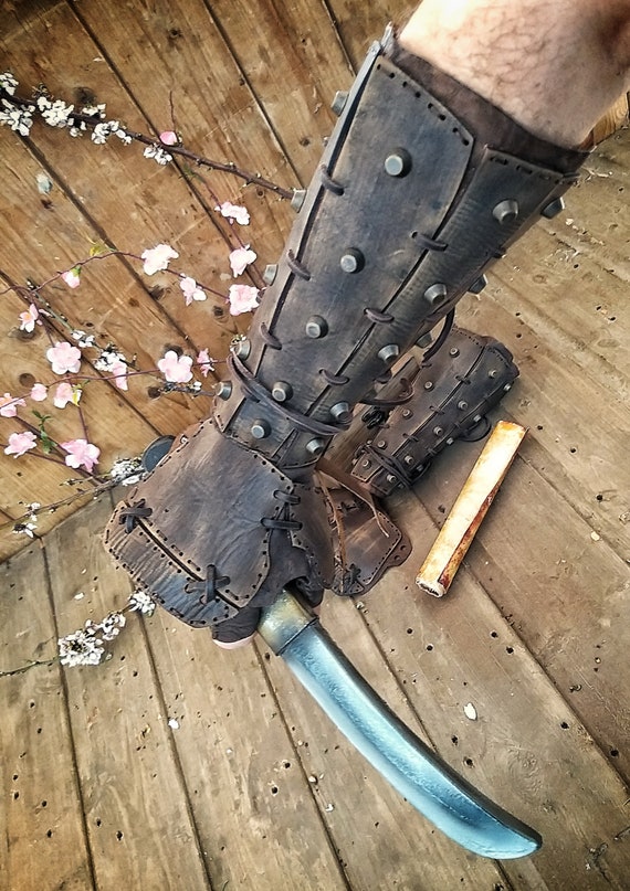 Apocalyptic Samurai Leather Bracers, Burning Man, Larp or Cosplay