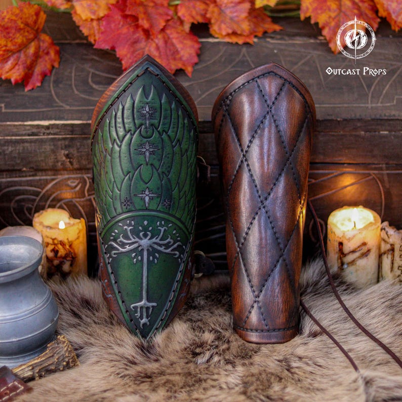 White Tree Leather Bracers Medieval Armor Ranger Cosplay Costume Warrior Vambrace Larp Gear Viking Leather Armor Guard Forest Ranger