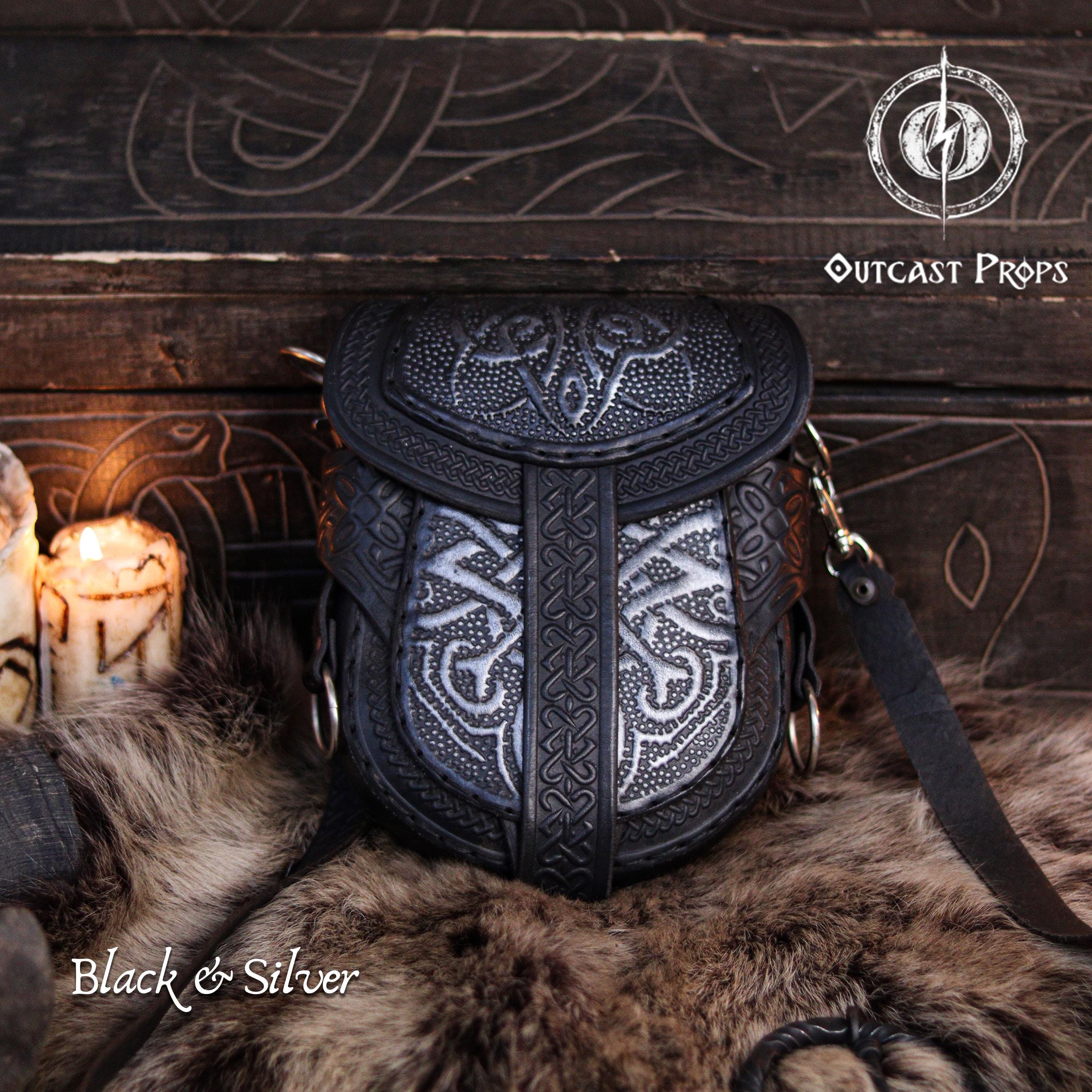 SAVITA Set di Marsupi da Cintura in Pelle, con Cintura Vichinga e Borsa Rinascimentale Marsupio Medievale Accessori Rinascimentali per Escursionismo Festival Casual Fantasy Pack (Nero
