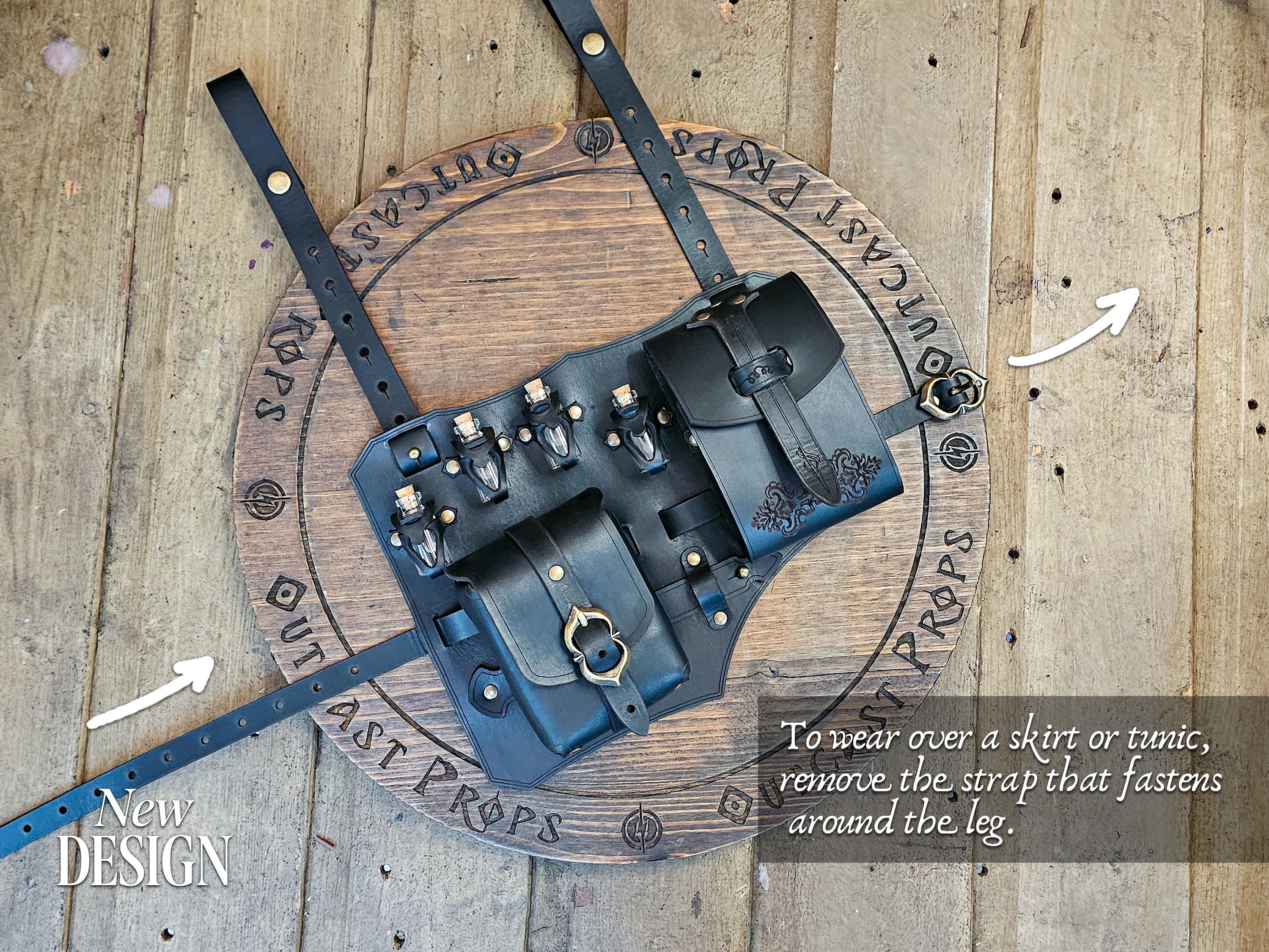 レザーレッグハーネス ポーションホルスター 錬金術師 LARP スチーム