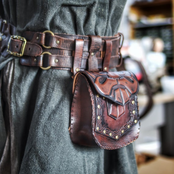 Steampunk Vintage Leather Pouch Bag Buckle Belt Medieval