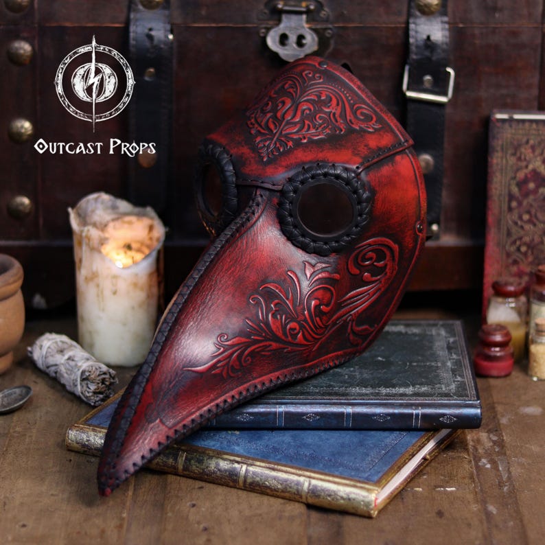 Plague Doctor Mask with Floral Engraved Leather - Steampunk Gothic Costume Accessory for LARP & Cosplay