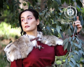 Viking Fur Mantle Barbarian Celtic Tribal Rabbit Fur Cape Leather Handmade LARP Cosplay Medieval Fantasy Warrior Costume Fur Cloak