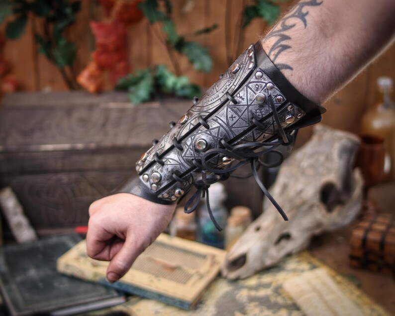 Leather Bracers Larp Armor Warlock Larp Witch Hunter Demon Hunter Bracers Armor Leather Armor Cosplay Medieval image 15