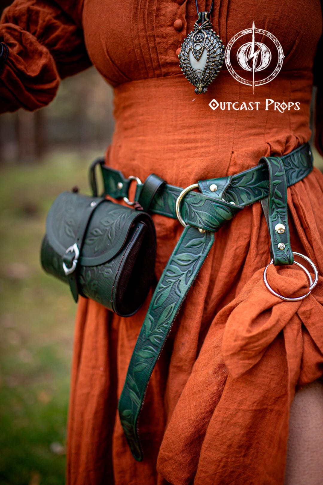 Handcrafted Floral Leather Belt With O Rings for Fantasy LARP