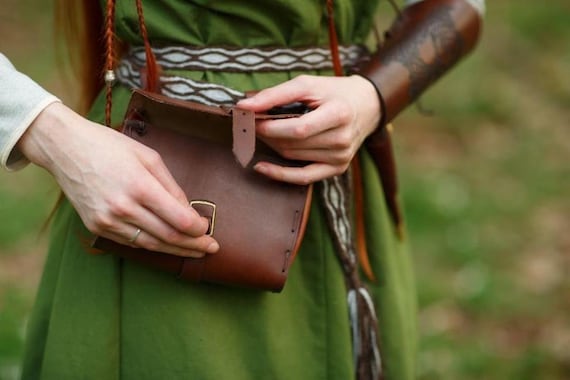 Aged Leather Hip Bag Belt Bag for Larp Medieval Purse 