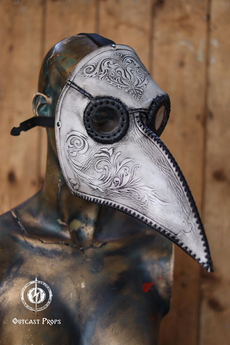 Leder Pestdoktor Maske gravierte Ledermaske Pestmaske Gothic Steampunk Kostüm Larp dunkle Linse Maske Dekor Renaissance Messe Maske Bild 14