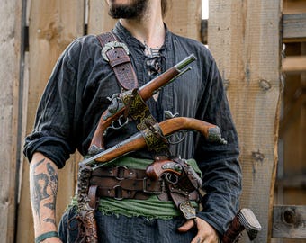 Pirate Baldric Flintlock Holster Pirate Costume Bandolier Gun Belt Pirate Cosplay Accessory Renaissance Fair LARP