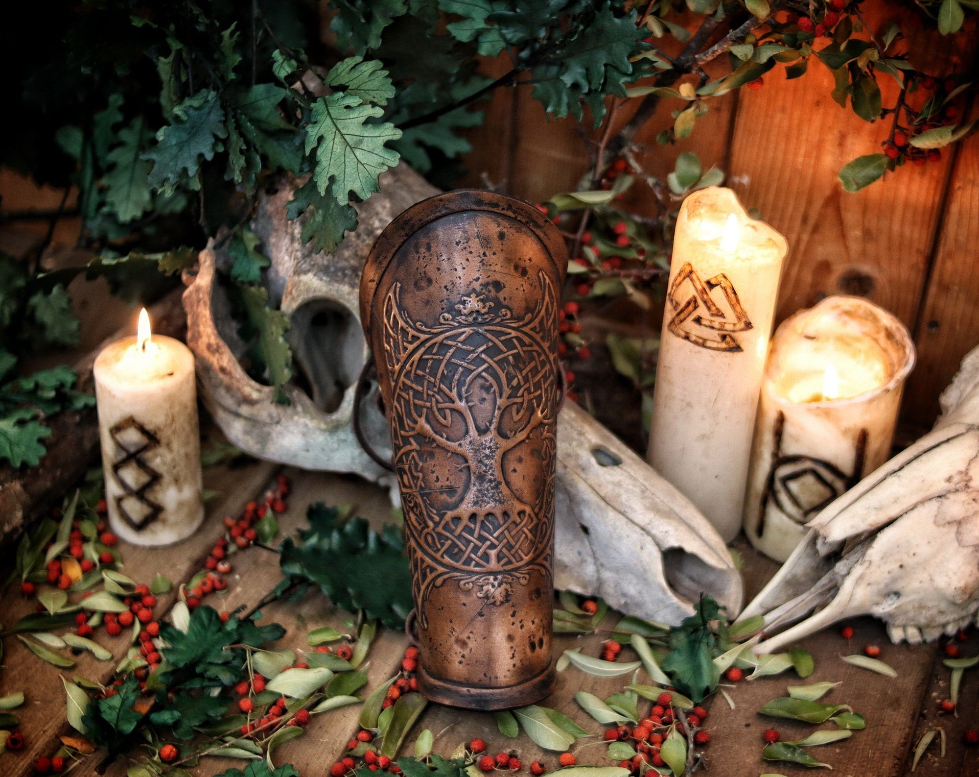 Yggdrasil Viking leather bracer world tree vambrace for larps cosplay…