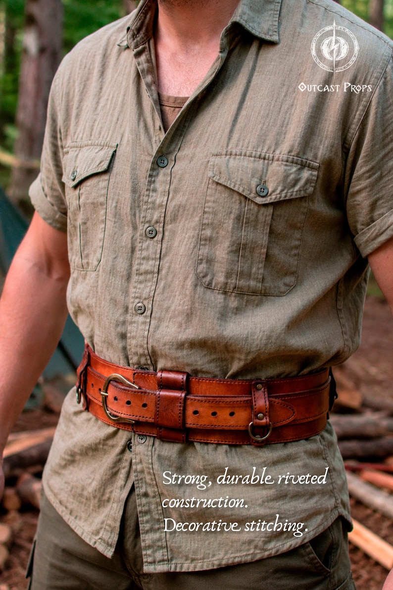 Bushcraft Leather Belt Wide Utility Belt Tactical Military Belt Steampunk Belt LARP Medieval Renaissance Faire Outdoor Gear Handmade Gift image 2