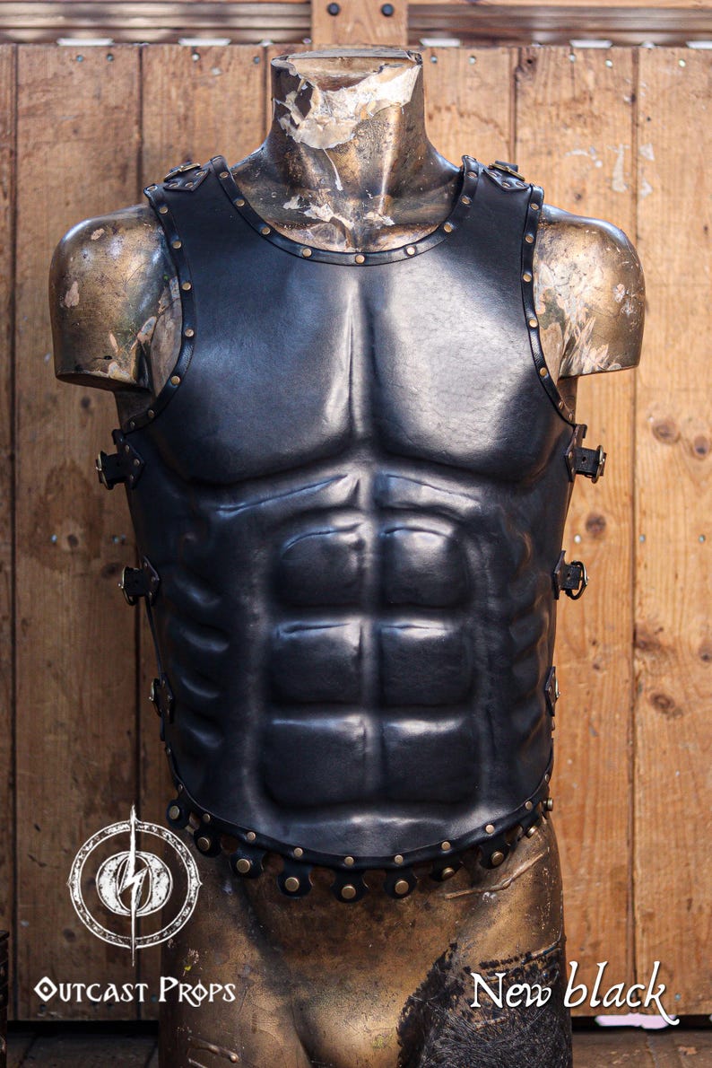 armatura romana, armatura greca, armatura da gladiatore, lorica musculata, corazza in pelle, armatura di Spartaco, armatura romana, cosplay, larp, armatura in pelle per uomini New Black