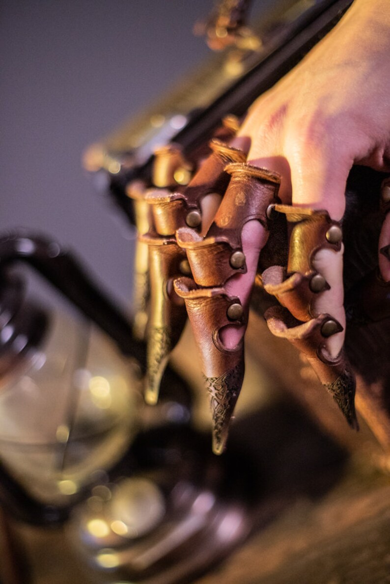 Steampunk Finger armor leather Claw larp Gothic Flourish Nail Etsy