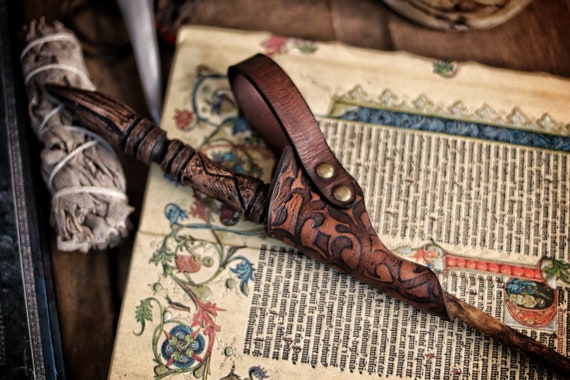 Magic Wand leather Frog Holster Ornated for wizard and witch costume belt holster LARP and magic conventions and fair events