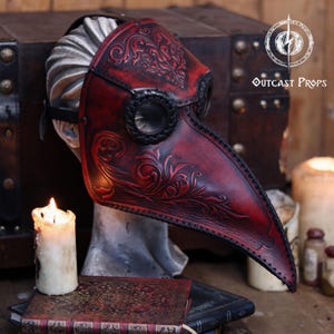 Plague Doctor Mask with Floral Engraved Leather - Steampunk Gothic Costume Accessory for LARP & Cosplay