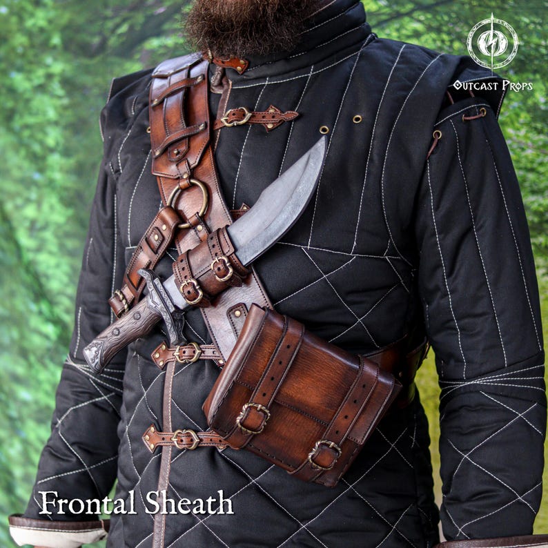 Ursine rustning läder Baldric Witcher inspirerad björn skolutrustning läderbandolier för LARP Cosplay handgjord justerbar sele bild 9