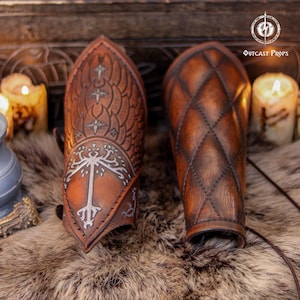 White Tree Leather Bracers Medieval Armor Ranger Cosplay Costume Warrior Vambrace Larp Gear Viking Leather Armor Guard Forest Ranger