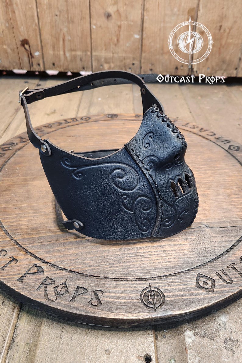 Death Wizard Leather Mask M1 Handcrafted Mask for Dark mages witches and powerful sorcerers with Intricate Details and Metallic Finish image 7